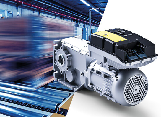 Roller conveyor with pallet with Lenze Motor Drive System in IE5/IE6