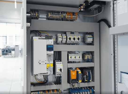 Control cabinet with i550 cabinet VFD and control technology for high-pressure pumps used in waterjet cutting