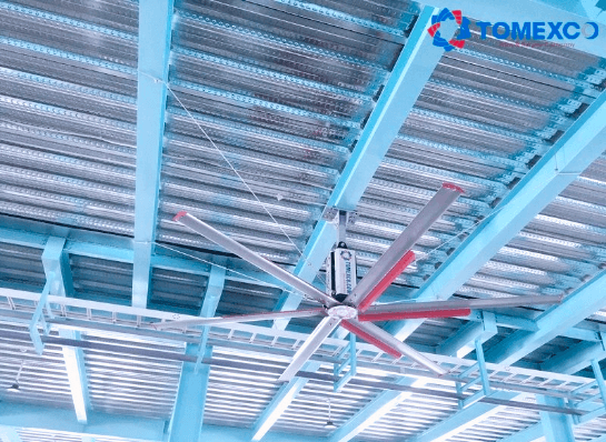 TOMEXCO HVLS industrial ceiling fan with Lenze i550 protec frequency drive