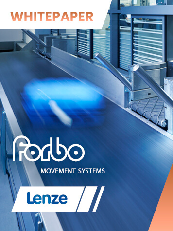 Illustration of a conveyor belt in motion with suitcase, which stands for the cover image of the intralogistics white paper